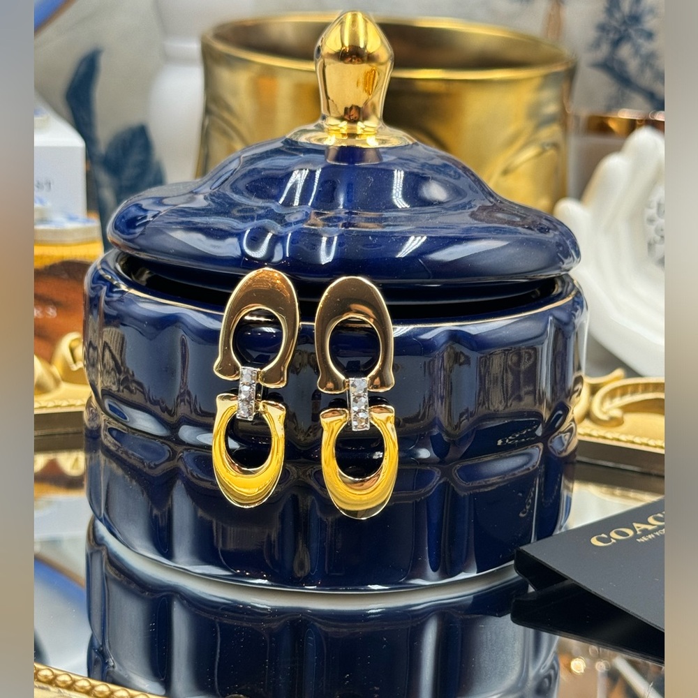🆕 COACH 🧿 NWT Double Logo Two-Toned Chunky Bejewelled Link Earring - Picture 4 of 15